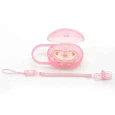 Conjunto de 3 peças: chupeta + caixa de armazenamento + alça, cabeça redonda plana, chupeta para dia e noite, mamadeira