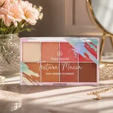 Paleta 8 Cores Blush Contorno Iluminador Toque Especial – Alta Pigmentação, Efeito Natural