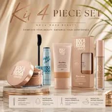 Kit Boca Rosa 4 Peças Base Alta Cobertura + Corretivo + Pó Solto + Máscara de Cílios