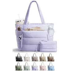 Bolsa Tote Puffer Bagstellar para Mulheres com Nécessaire, Bolsa Grande para Trabalho e Laptop, Bolsa de Viagem Leve com
