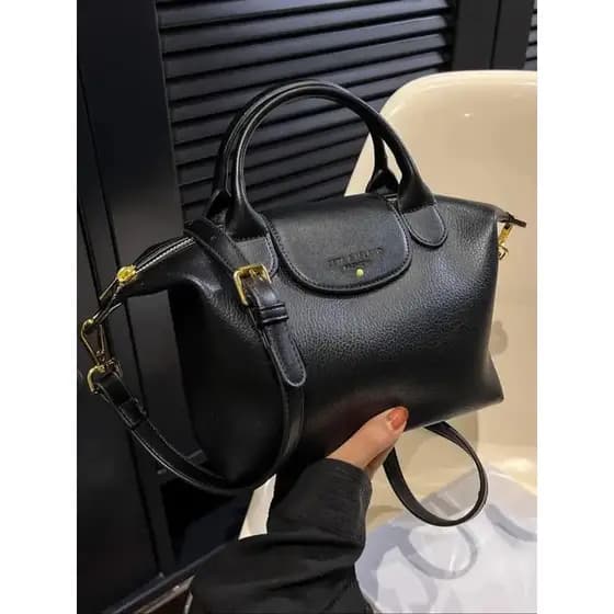 Bolsa de Mão Feminina Elegante de Cor Sólida, Bolsa Texturizada, Bolsa de Ombro de Couro PU com Zíper para Uso Diário, B
