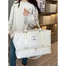 Bolsa de Viagem Durável de Grande Capacidade com Design de Letras Bordadas, Bolsas de Viagem Multifuncionais, Bolsa Leve