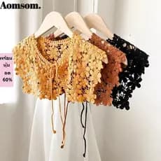AOMSOM Colar Falso Xale , Renda De Malha Oca Gola Destacável Crochê Casual Bonito Elegante Para Mulher