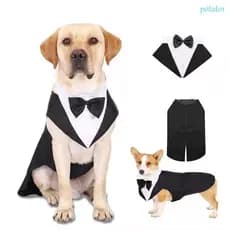POTATO1 Fantasia De Casamento Para Cachorro , Com Gravata Borboleta , Duas Peças , Smoking Camisa Formal Preta/Listras
