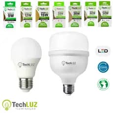 Kit 3 Lâmpadas de Led E27 Bivolt LED Bulbo Techluz Econômica Luz Branca