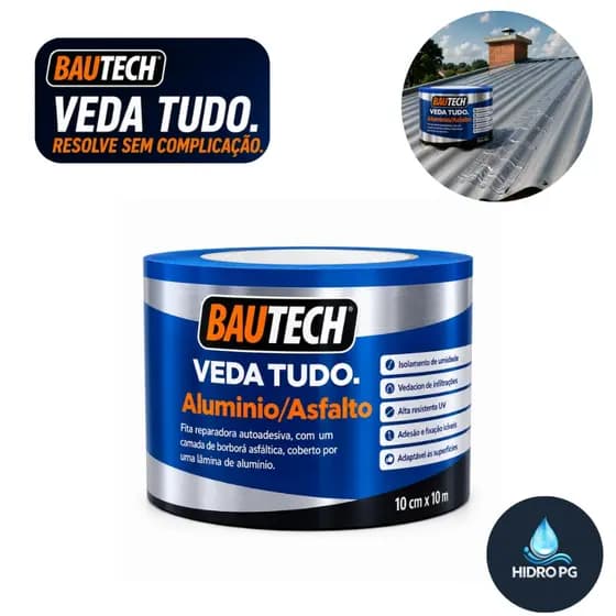 Fita Impermeabilizante Asfáltica Aluminizada Bautech Veda Tudo 10cmx10m Anti Infiltração