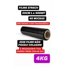 Bobina Filme Stretch Preto 50cm x 40 Micras 4kg- Alta Elasticidade e Proteção