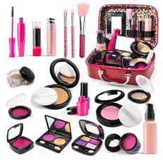Kit de Maquiagem Simulado para Meninas, Conjunto de Maquiagem de Brincar para Crianças - Inclui Bolsa de Cosméticos para