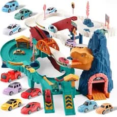 Pista de Corrida de Dinossauros Tamanho King Size para Crianças, Brinquedo de Pista com Rampa para Carros, Garagem de Av