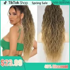 AISI QUEENS Outdoorfun Extensões de Cabelo Sintético Longas, Cacheadas e Onduladas, com Cordão Ajustável, em Ombre Marro