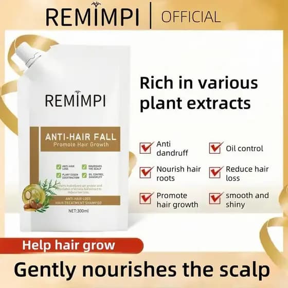 [Compre 1 Leve 1 Grátis] REMIMPI Shampoo Antiqueda Controle de Oleosidade Anticaspa Cuidado Capilar Ginseng Gengibre Aju