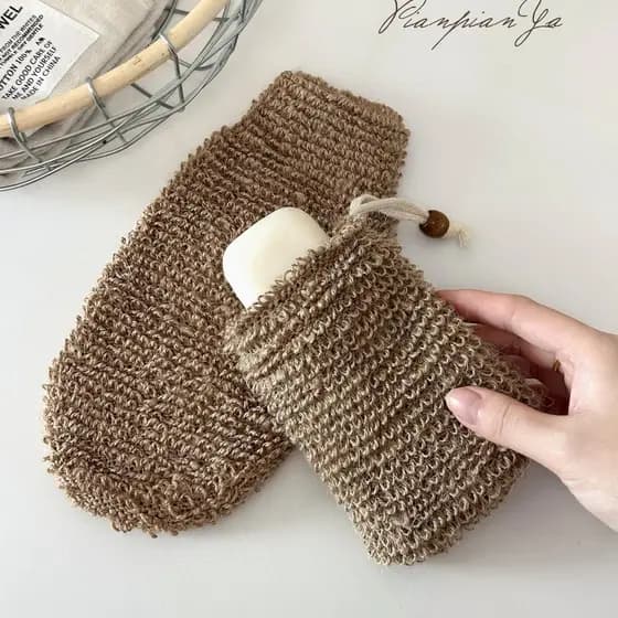 Saco para sabonete, saco para sabonete de ramie com cordão ajustável, saco para sabonete com rede espumante, saco para s
