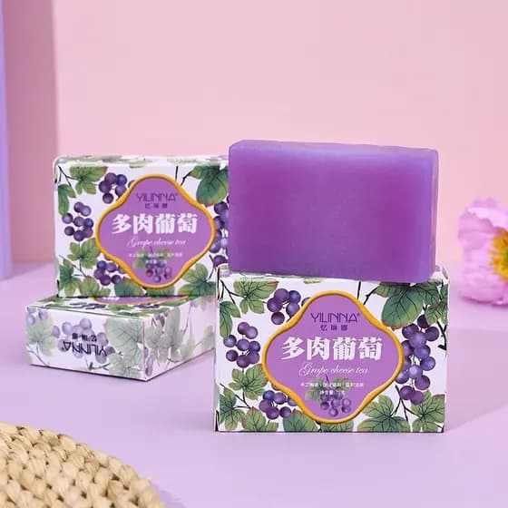 Novo sabonete de frutas com aroma de uva e fragrância fresca, sabonete artesanal para lavagem das mãos e limpeza facial.