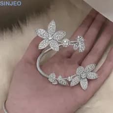 Pulseira De Strass Brilhantes SINJEO , Abertura De Flores Estilo Elegante E Requintado , Moda