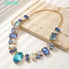 Colar Robusto Vintage CERUBE , De Strass De Cristal Com Pingente Exagerado De Luxo Leve