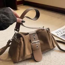 Bolsa DALTONOW Hobo , De Ombro De Camurça Fashion De Grande Capacidade Cor Sólida Estilo Coreano