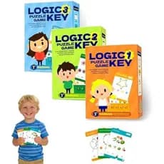 3 Levels Difficulty Toddler Preschool Educational Logic Key Toys, 64 Active Logic Flashcard Puzzles, for Kids with Card