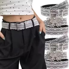 Cinto Com Acabamento Em Renda Branca-Jeans , Acessórios De Decoração De Vestido-Cintura De Couro PU Fivela Borboleta-Par