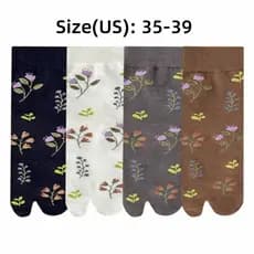 AMWOO 1 Par De Meias De Dedo Dividido , Femininas Elegantes Com Estampa De Flores Harajuku Respiráveis E Confortáveis