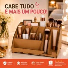 Porta Maquiagem Organizador Divisórias Pincéis Cosméticos Batom MDF Cru Premium