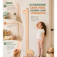 Régua Crescimento Infantil Girafa Consultório MDF Cru