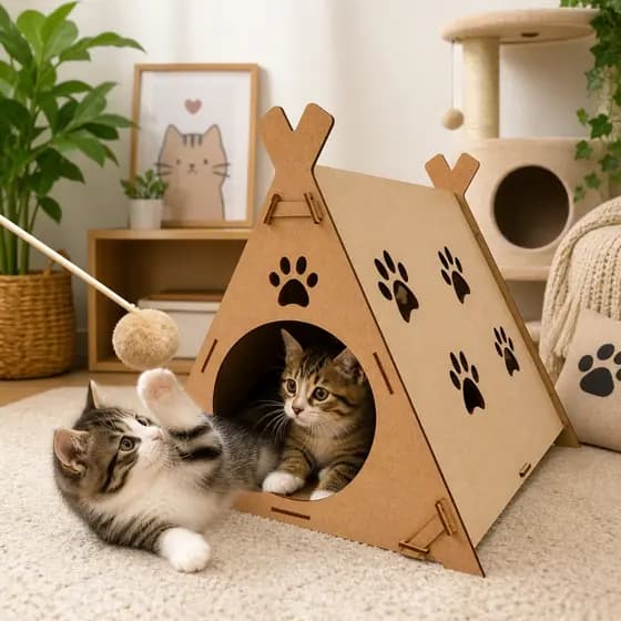 Toquinha Casinha Gato Pet MDF Cru Premium Grande Desmontável