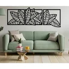 Kit Quadro Decorativo Folhas 3 Peças MDF Preto Premium Dupla Face