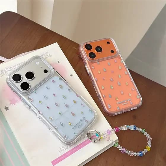 Capa De Telefone Com Processo IMD De material TPU Padrão De Gotas De Chuva Douradas Para iPhone 17 ProMax