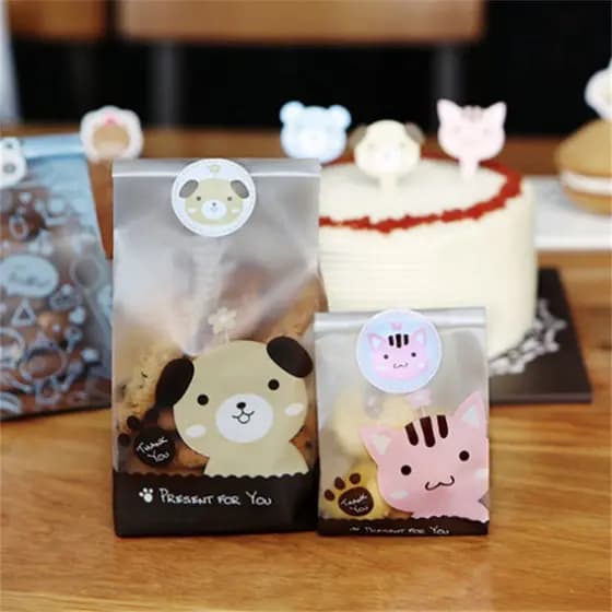 50x Plástico Dos Desenhos Animados Impresso Artesanal Cozimento Nougat Biscoitos Lanche Crianças Festa De Aniversário Pr