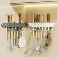 [Estoque pronto] Ventosa Gancho de cozinha Prateleira de armazenamento sem perfuração Rack de faca Gancho de linha multi