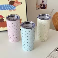 [Estoque pronto] Novo estilo Retro Polka Dot garrafa térmica grande capacidade de aço inoxidável escritório garrafa térm