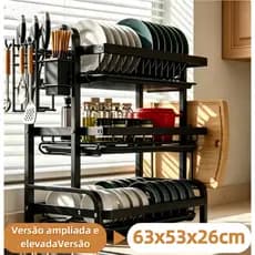Escorredor de Louças Aço Organizador de Louças 2/3 andar Preto Aço Inoxidável Rack