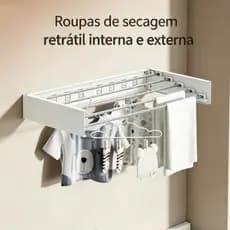 Varal Retrátil de Parede 100cm Alumínio Suporta Até 20kg com 5 Varetas Branco