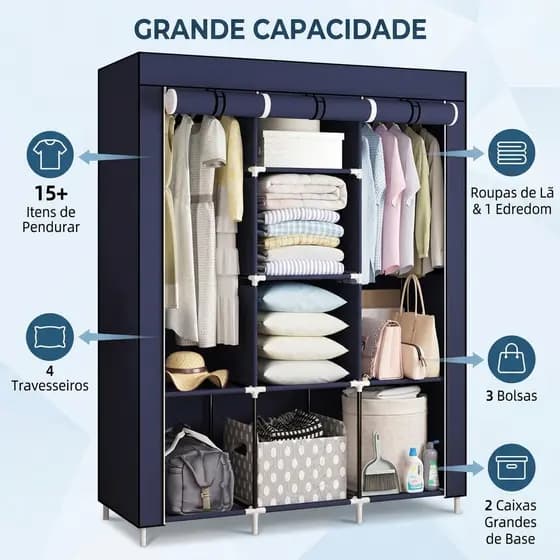 Guarda Roupa Grande Dobrável Armário Arara Organizador Multiuso Roupeiro Cabideiro Sapateira Casa