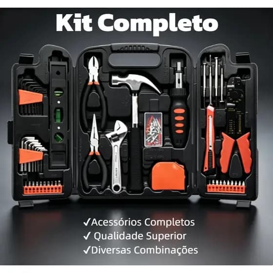 Kit Ferramentas 129 Peças Completo Maleta Chaves Alicate Martelo Uso Doméstico Profissional