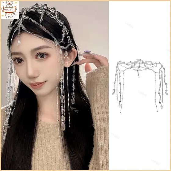 Long Tassel Gota Correntes Cabeça Transparente Bead Testa Tiaras