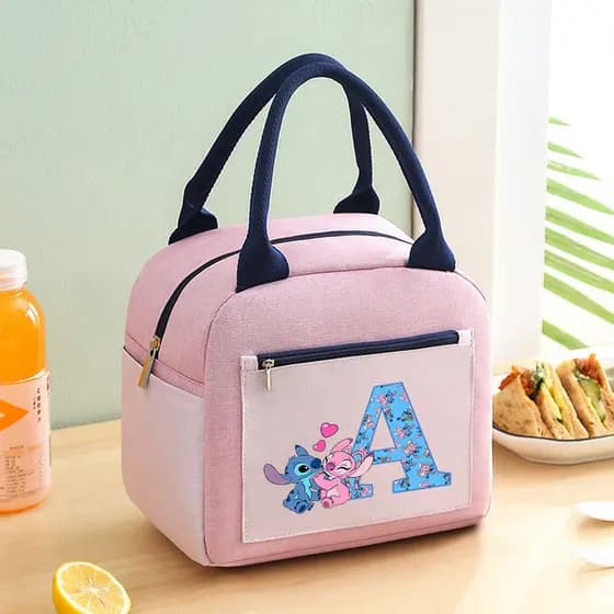 Stitch Lunch Bag A Z Cartoon Impresso Meninos E Meninas Grande Capacidade Isolamento De Filme De Alumínio Lancheira Esco