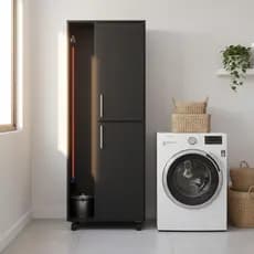 Organizador De Lavanderia Multiuso Com Rodinhas Porta Vassouras Armário Vertical Com 2 Portas Úteis