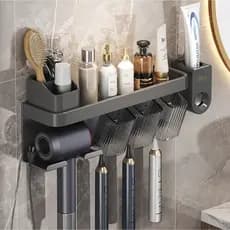 Organizador de banheiro para escova de dente creme dental e secador de cabelo instalacao adesiva sem furos