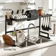 65cm/85cm Escorredor De Louça Suspenso Boutique Kitchen Rack Aço Inoxidável Organizador Louça