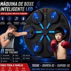 Máquina de Boxe Inteligente Bluetooth LED Recarregável 8 Modos Treino de Reflexo Fitness Musical
