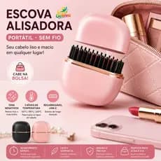 Escova Alisadora de Cabelo Sem Fio Portátil Recarregável Íons Negativos Anti Frizz