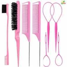 Kit Conjunto de 8 peças para estilizar e trançar o cabelo, incluindo pente e ferramenta para trançar
