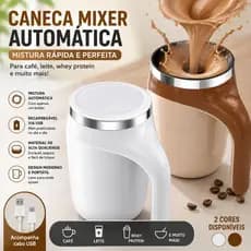Caneca Mixer Automática Recarregável USB para Café Leite Whey Protein Mistura Rápida