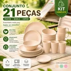 Kit Jogo de Pratos 21 Peças Colorido Pratos Fundos Rasos Bowls BPA Free Resistente