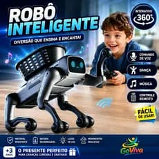 Robô Cão Inteligente Interativo com Controle Remoto Comando de Voz Luzes LED e Música