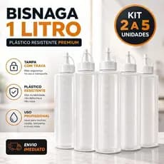 Kit 2 até 5 Bisnaga Squeeze Profissional Premium 1 Litro Resistente Molhos Confeitaria Lanchonete