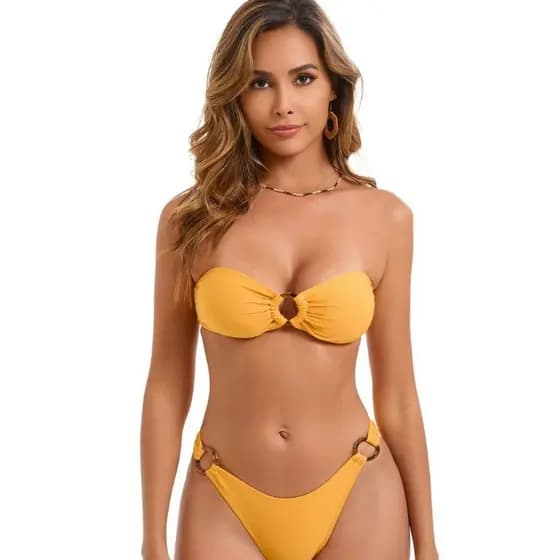Transfronteiriço 2025 comércio exterior europeu americano novo estilo cor sólida tubo plissado topo Amazon Bikini triâng