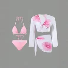 Europeu americano comércio exterior Cross-Border manga comprida blusa exterior avental senhoras Split maiô impresso