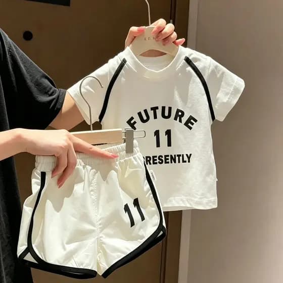 Crianças terno de manga curta verão novo estilo esportes estilo impressão Digital masculino feminino bebê meia manga cam
